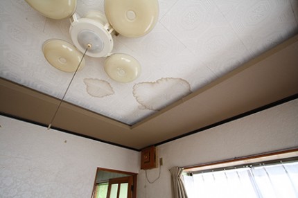 雨漏りによる天井のシミ