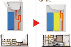 配管の形を工夫し収納スペースアップ